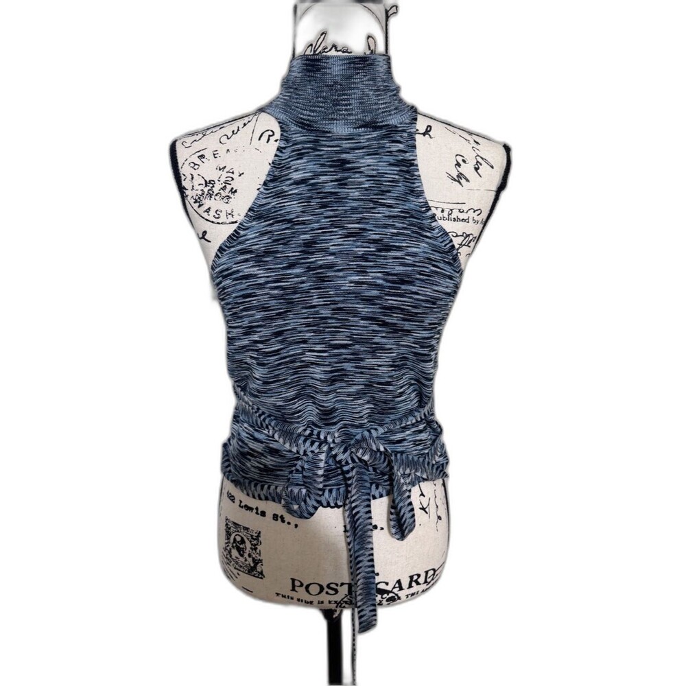 525 America Revolve Blue Space-Dye High Neck Tie-Waist Camisole size S Boho Chic